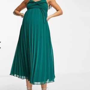 NWT ASOS DESIGN Maternity twist front pleated cami midi dress with belt
